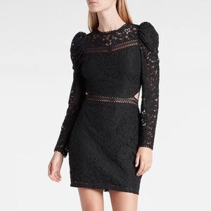 NWT Express | Women’s Black Lace Long Puffer Sleeves Cut Out Sides Dress Size XL